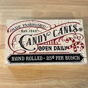 Crackle finish old fashioned candy cane Christmas box sign